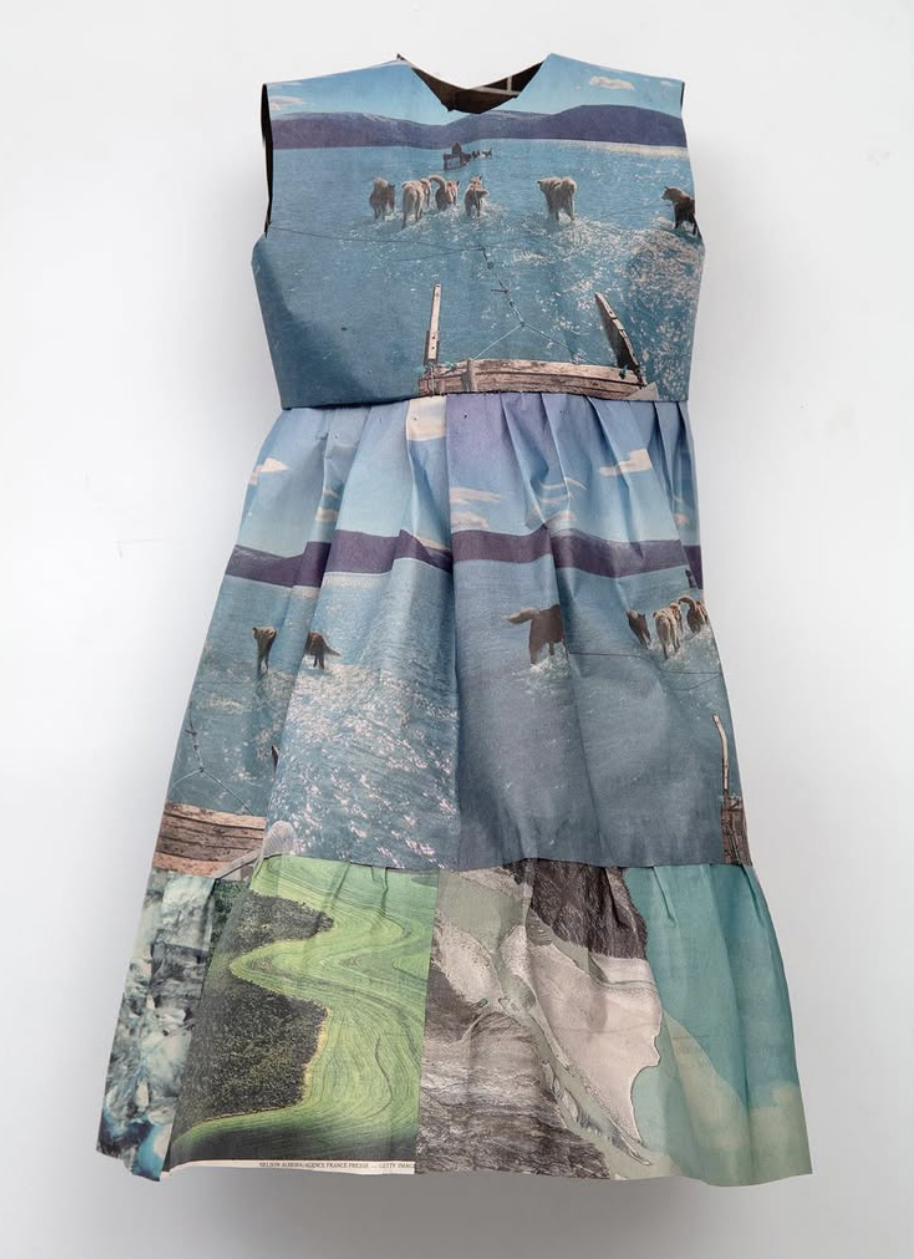  NEW YORK TIMES LITTLE DRESS XIII   
 Newspaper and thread 
20" x 13"  
2019  
 