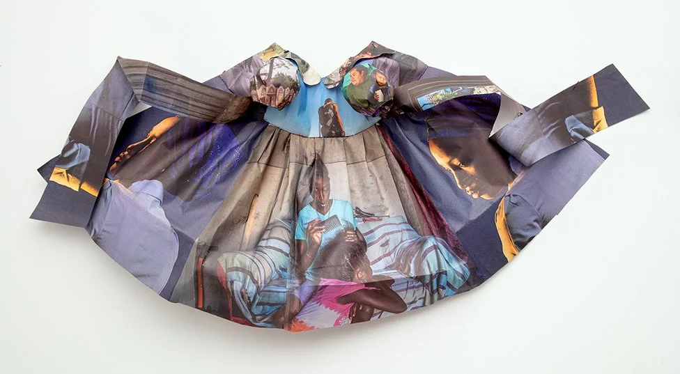  NEW YORK TIMES LITTLE DRESS I    Newsprint and sewing thread  13” x 31”  2018  