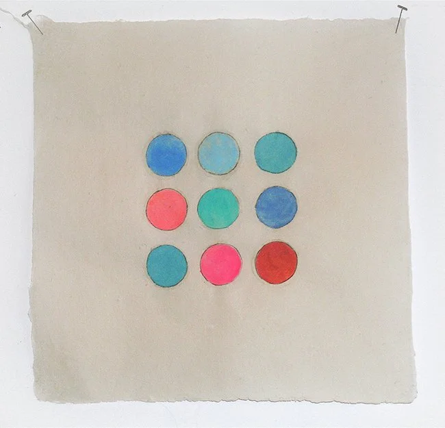  CIRCLES SQUARED   
 Collage, acrylic paint on handmade paper  
12" X 12"   
2007  
 