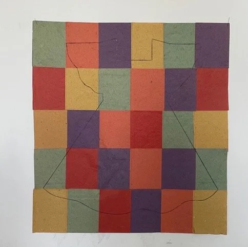  OUTLINE DRESS  
 Colored paper, charcoal, stitching 
31" X 28"  
2019   
 