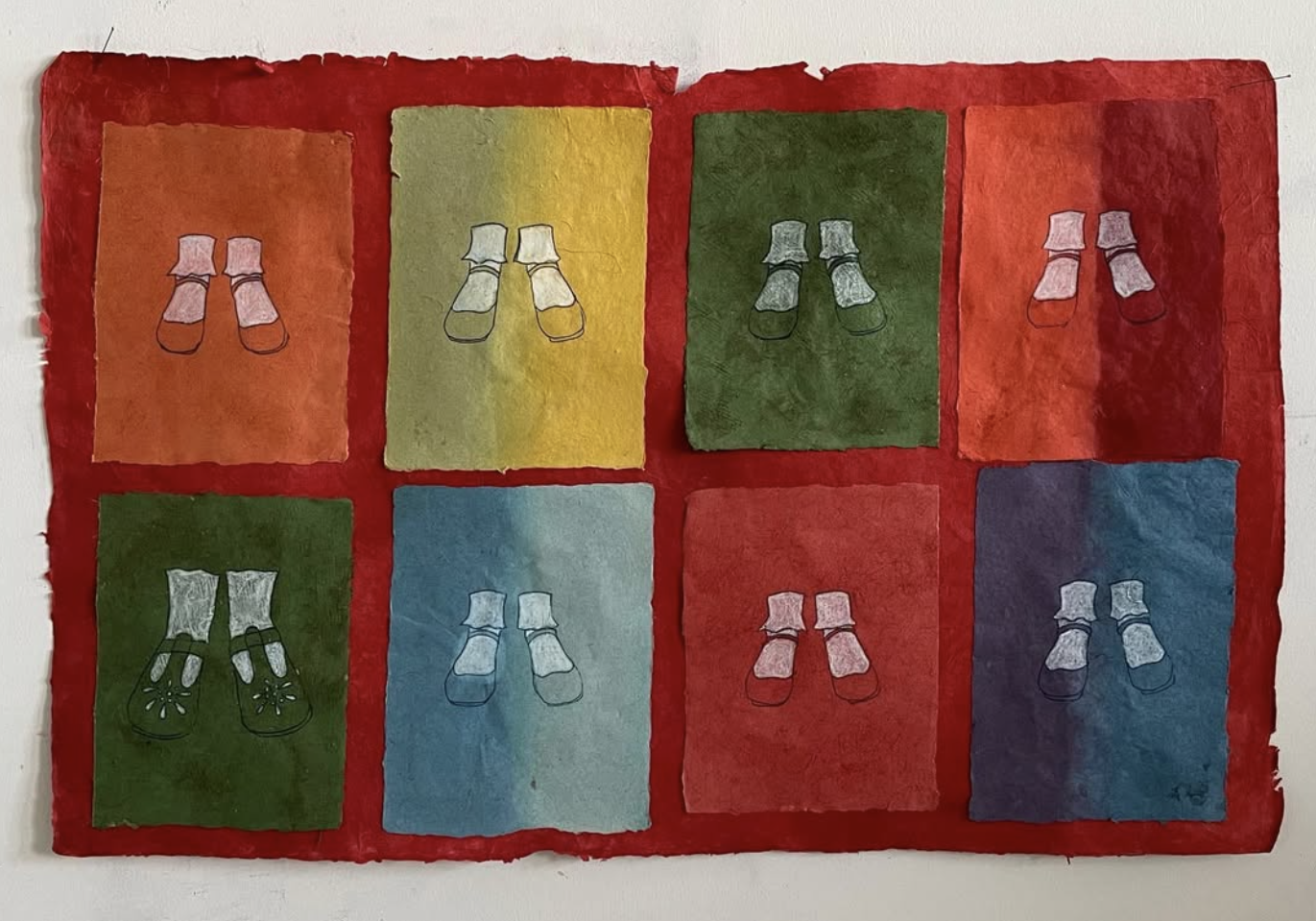  MARY JANES  
 Colored papers, carbon copies, oil stick 
21” x 30”  
2019 
 
