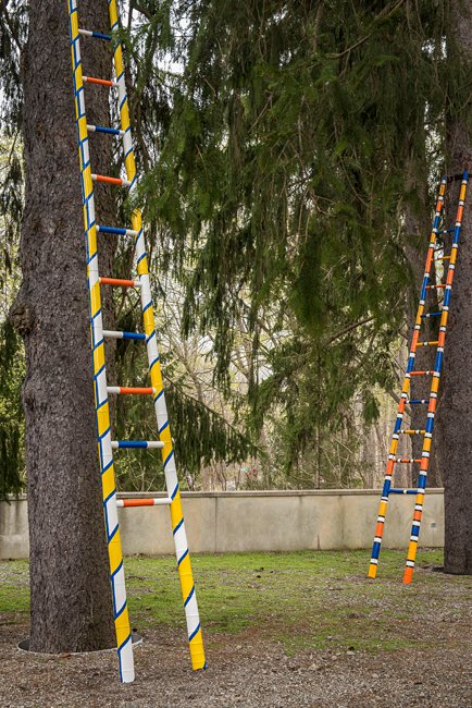  SIX LADDERS   
Katonah Museum of Art Sculpture Garden 
Bamboo and alkyd enamel paint 
Ladders, 20' X 3'  
2013 
 