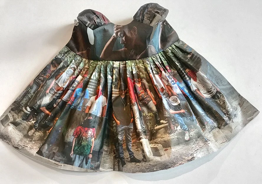  NEW YORK TIMES LITTLE DRESS VII    Newsprint and sewing thread  14” x 31”  2019  