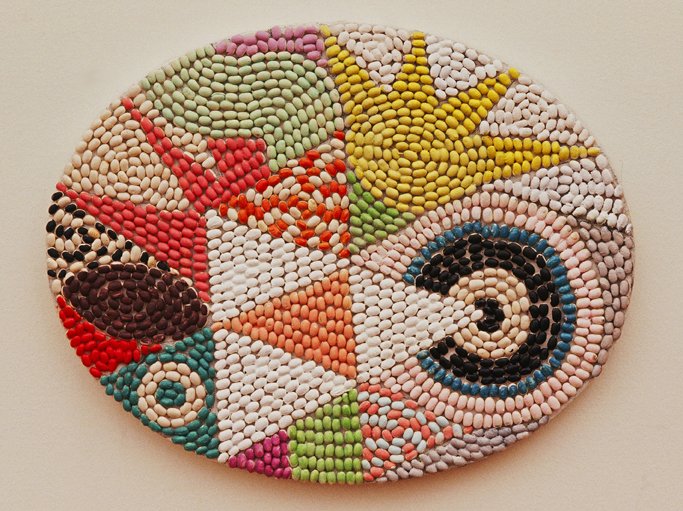  UNTITLED    Oil paint on beans, canvas  16" X 20"  1989  