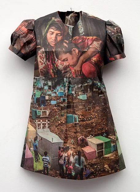  NEW YORK TIMES LITTLE DRESS IX    Newsprint and sewing thread  20” x 13”  2019  