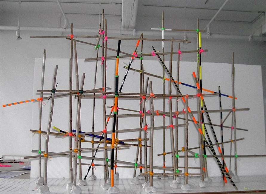  MODEL FOR OUTDOOR SCAFFOLD    Bamboo, acrylic paint and colored thread  28" X 36"   2011 
 