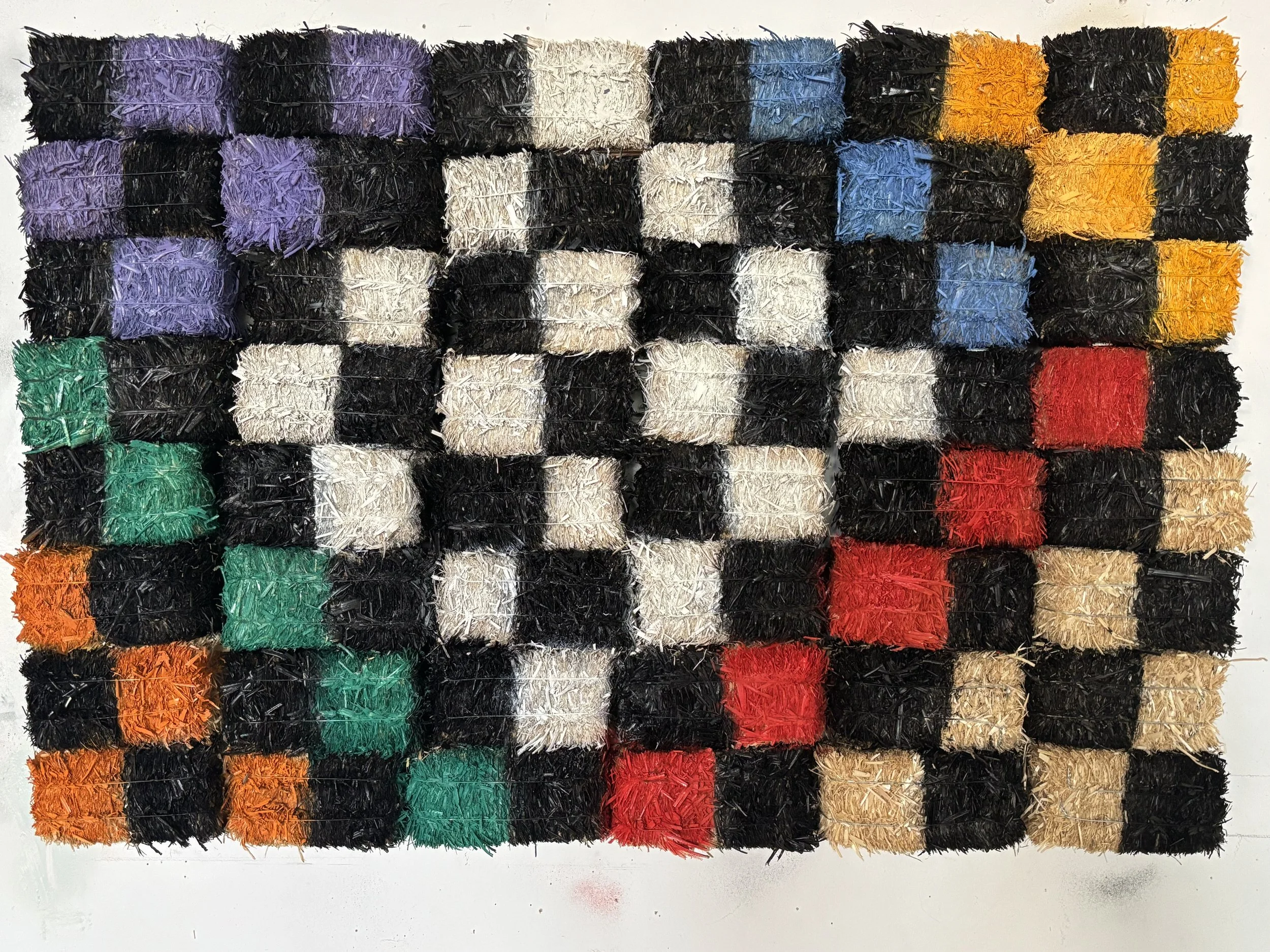  STRAW CHECKERBOARD  
 Straw bales, spray acrylic 
22” X 30” X 6” 
2019  
 