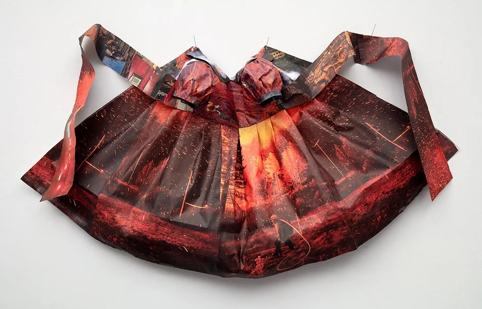  NEW YORK TIMES LITTLE DRESS VI    Newsprint and sewing thread  14” x 31”  2019  