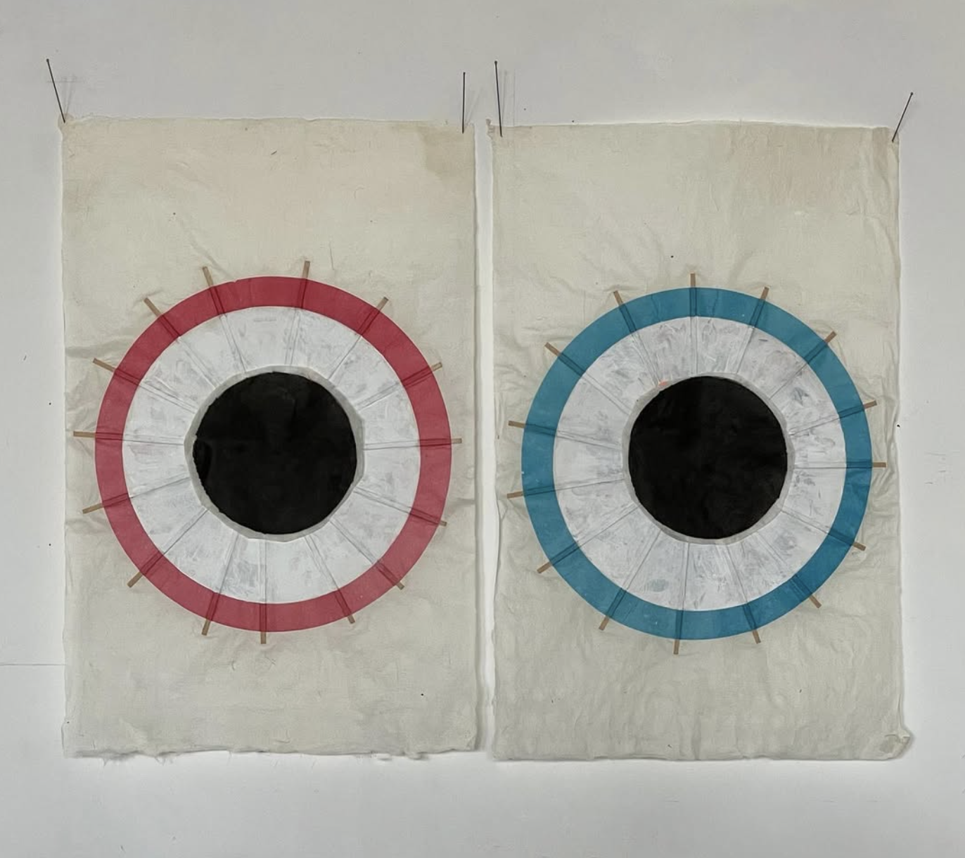  HERE’S LOOKING AT YOU  
 Deconstructed paper parasols, on handmade paper 
16” x 22”   
2020 
 