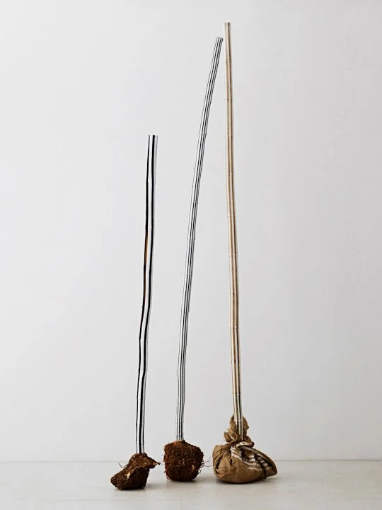  TRANSPLANTS  
Bamboo with roots attached, burlap, graphite, tape and paint 
5'6" X 2'6" X 2'6", arrangement variable 
2011 
 