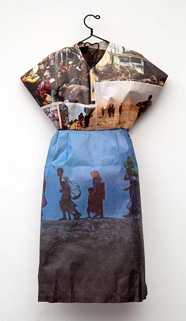  NEW YORK TIMES LITTLE DRESS IV    Newsprint and sewing thread  21” x 10”  2018  