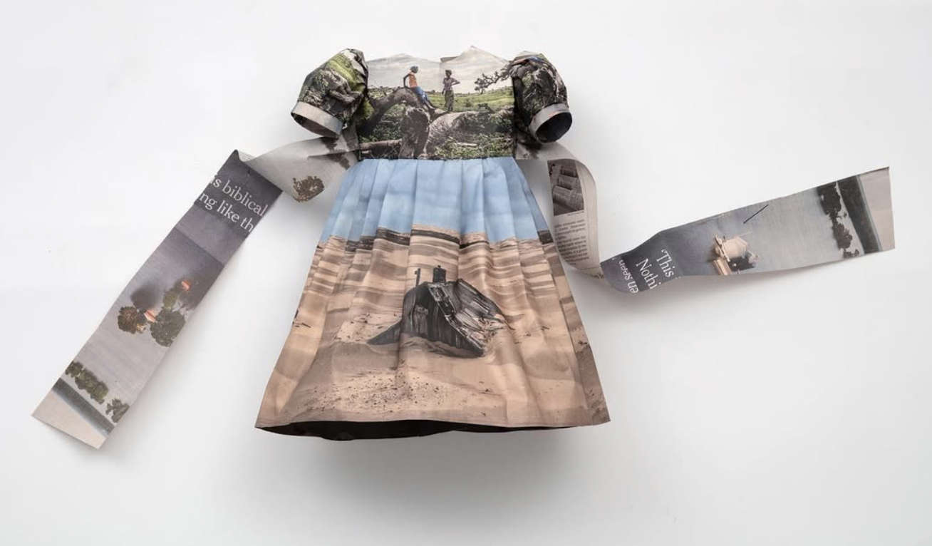  NEW YORK TIMES LITTLE DRESS XV   
 Newspaper and thread 
12" x 10"  
2019  
 