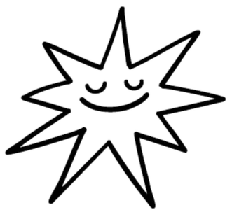 A cartoon star with a smiling face and closed eyes.