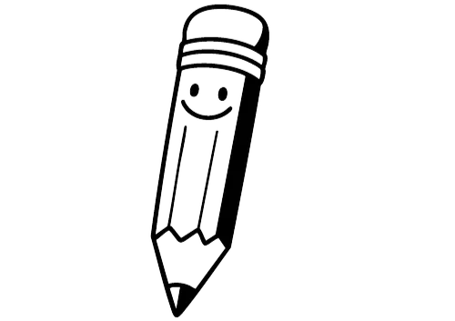 A cartoon illustration of a smiling pencil with a face.