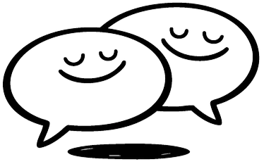 Two cartoon speech bubbles with smiling faces in black and white.