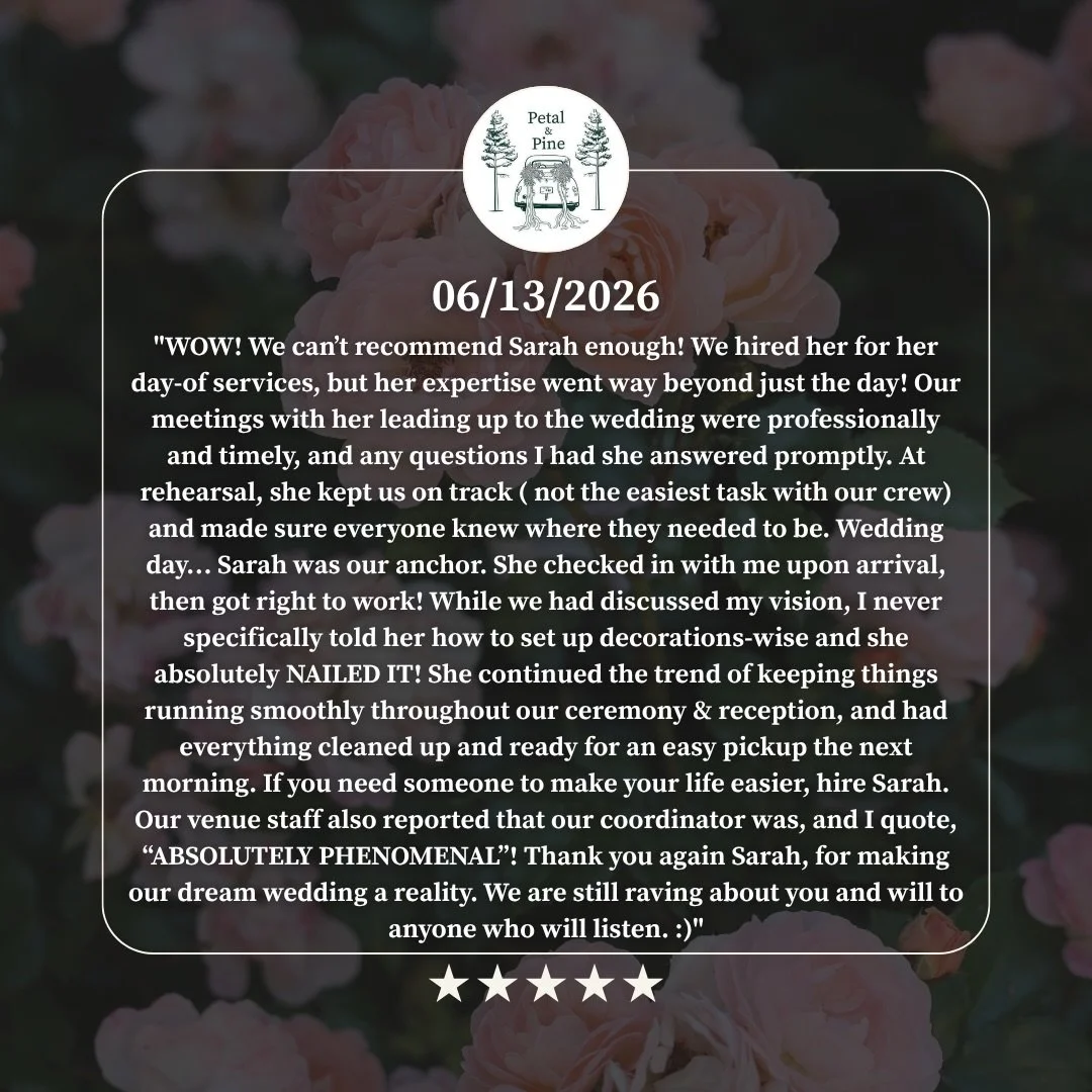 June, you&rsquo;ve been a real one 🫶🏻

Booking 2027 and beyond!
www.petalandpineplanning.com or email for inquiries. 
This could be us 🥰

Background photo: @deereneephotonh 

#maineweddingplanner #weddingplannerreviews #portlandmaine #mainewedding