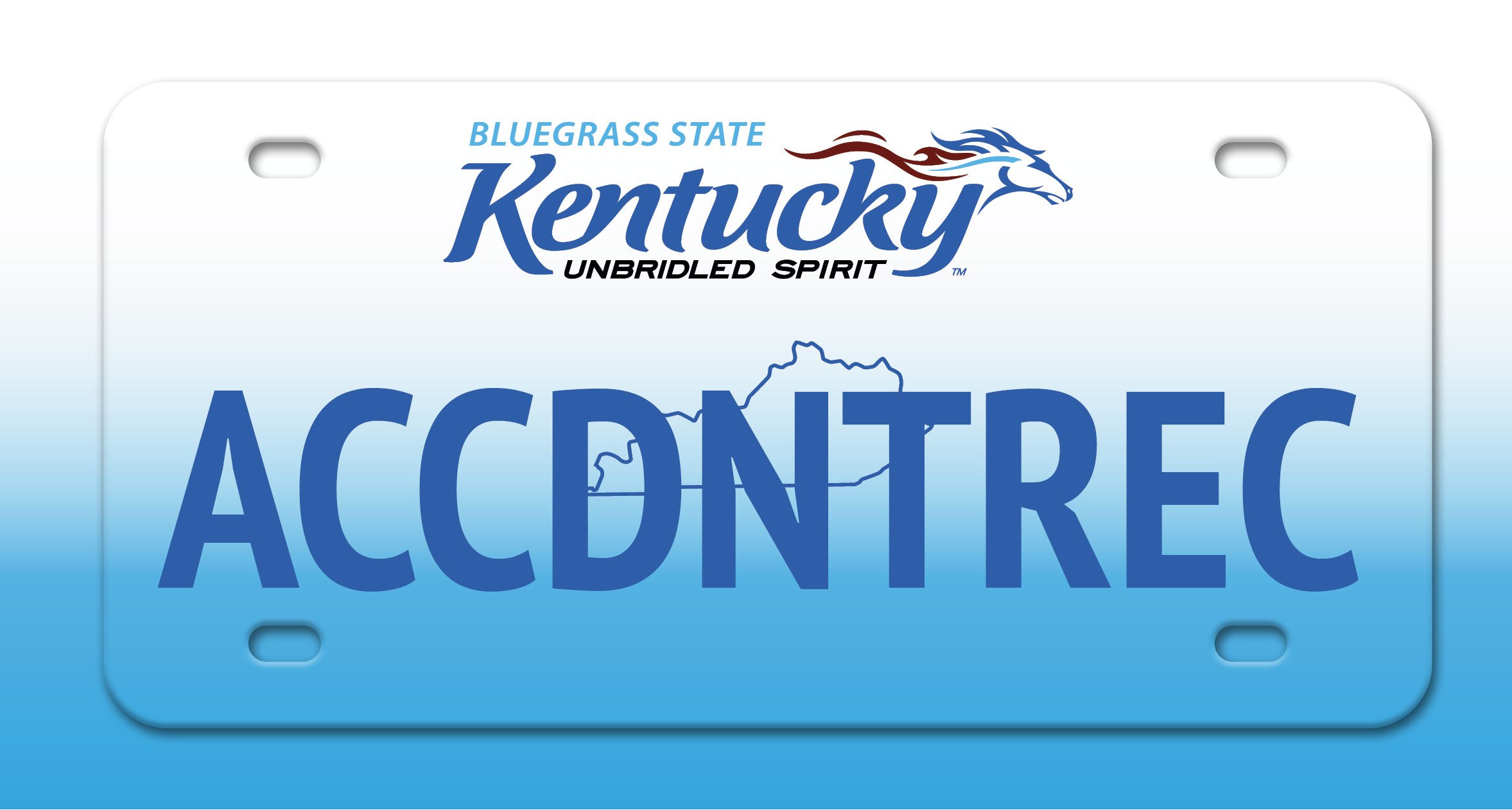 Kentucky license plate with the word 'ACONTRC' and Kentucky branding, featuring a blue gradient background and an outline of the state.