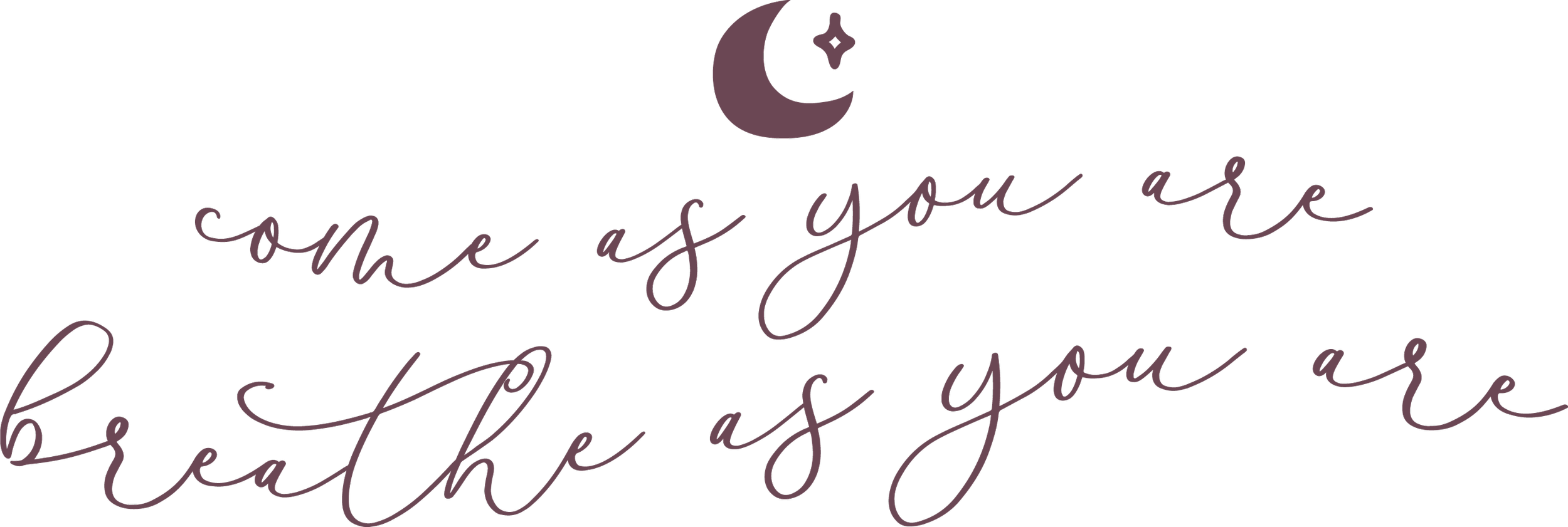 Crescent moon and star above the handwritten phrase, "some as you are, breathe as you are" - iconography of The Apprehensive Yogi
