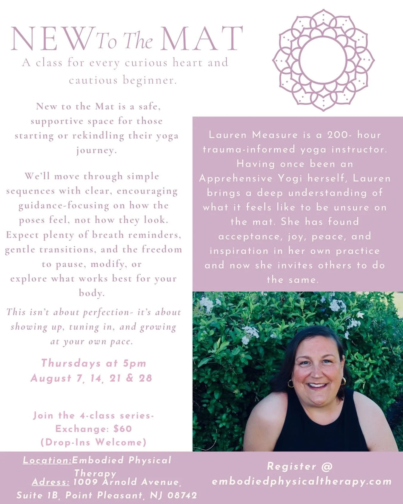 Feeling grateful for all the love from my July series! 🤍 Every New to the Mat class sold out. If you missed it, don&rsquo;t worry... we&rsquo;re back in August! 

💫New to the Mat
🗓 Thursdays at 5 PM
📍Point Pleasant, NJ

This class is perfect for 