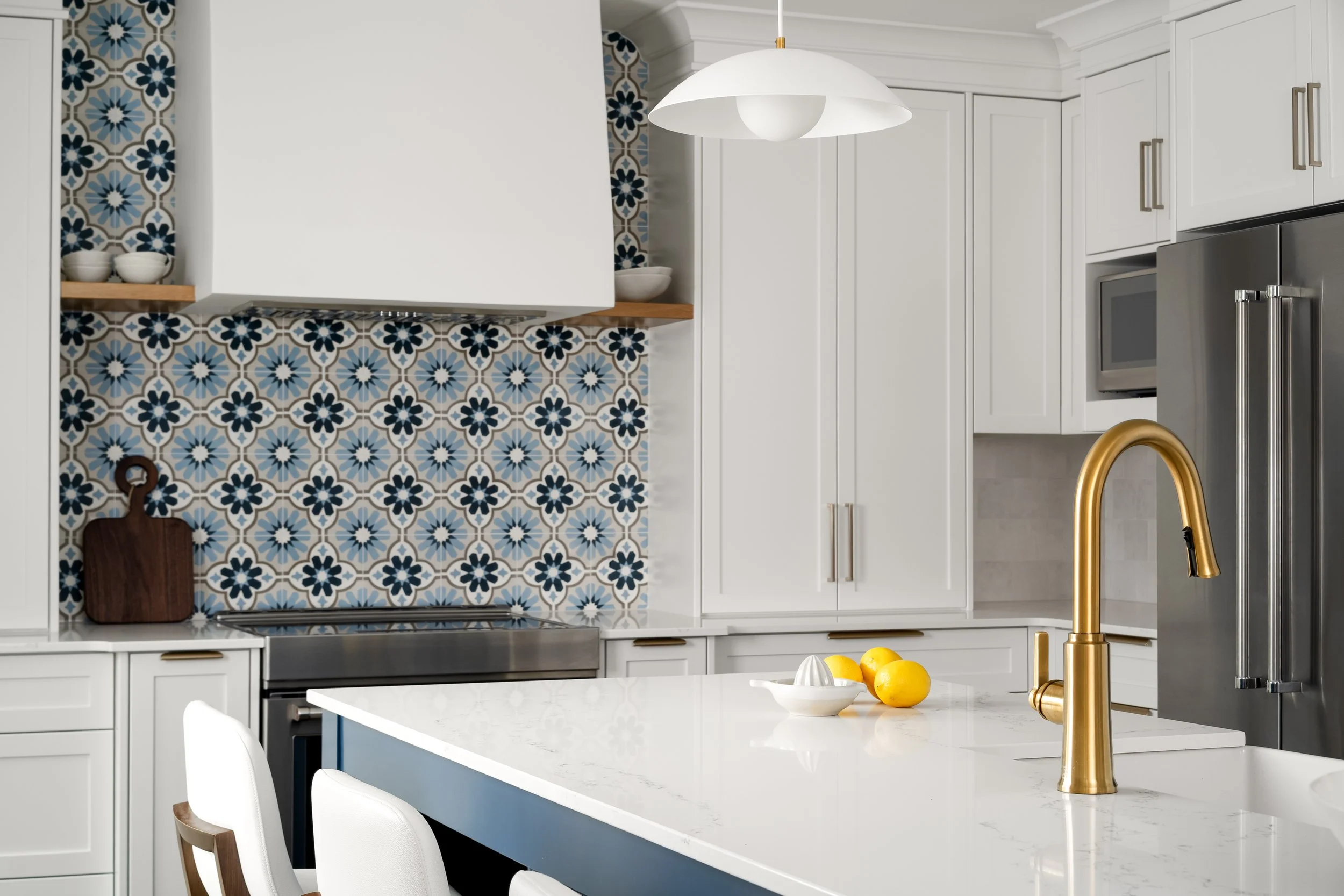 Navy Island Farmhouse Sink, White kitchen gold hardware, Guelph, ON.jpg