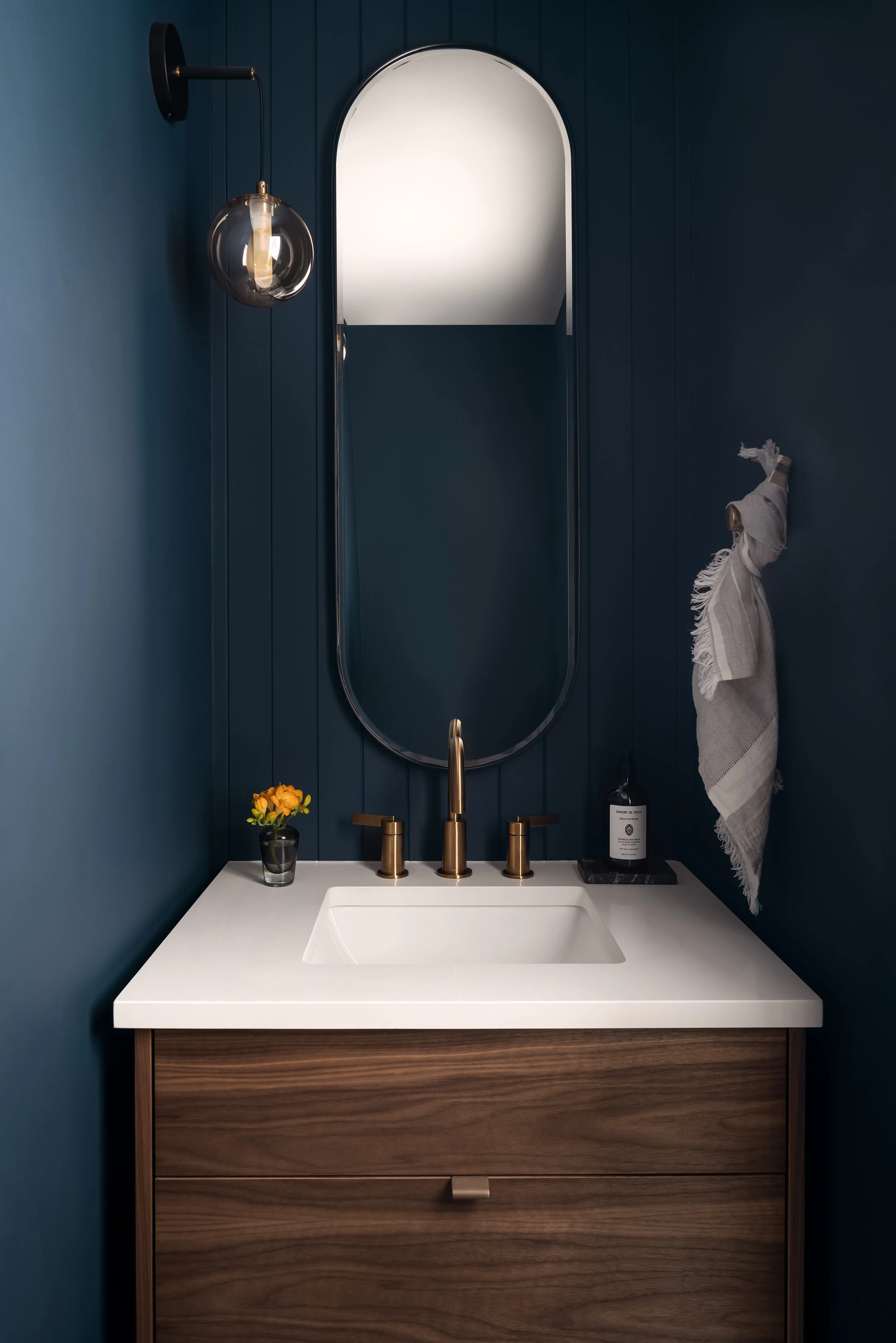 Dark and moody powder room walnut vanity Kitchener, ON.jpg