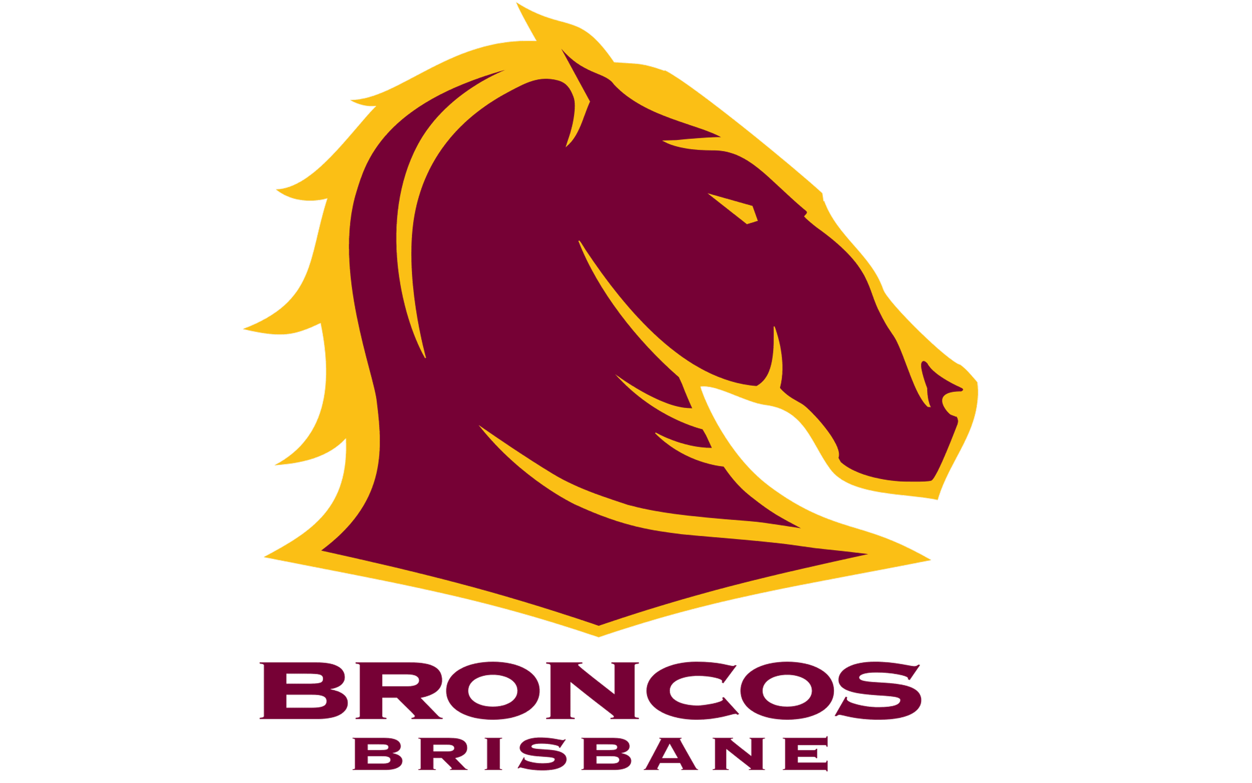 Logo of the Brisbane Broncos rugby team featuring a stylized bronco head in maroon with gold outline and lettering.