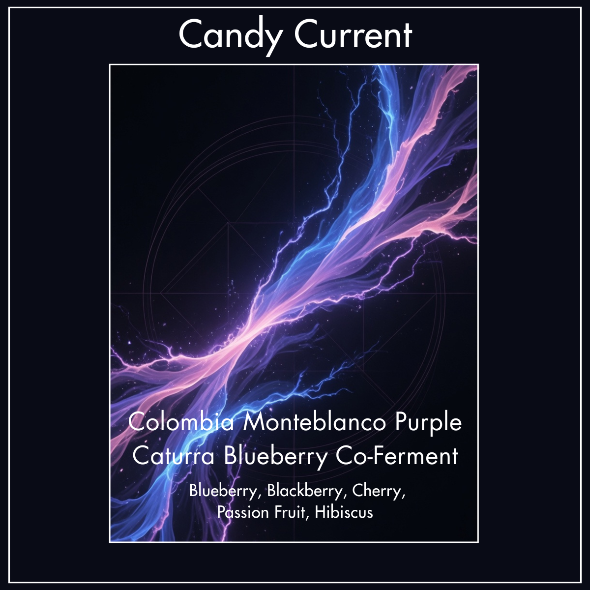 Candy Current Colombia Monteblanco Purple Caturra Blueberry Co-Ferment Label Design