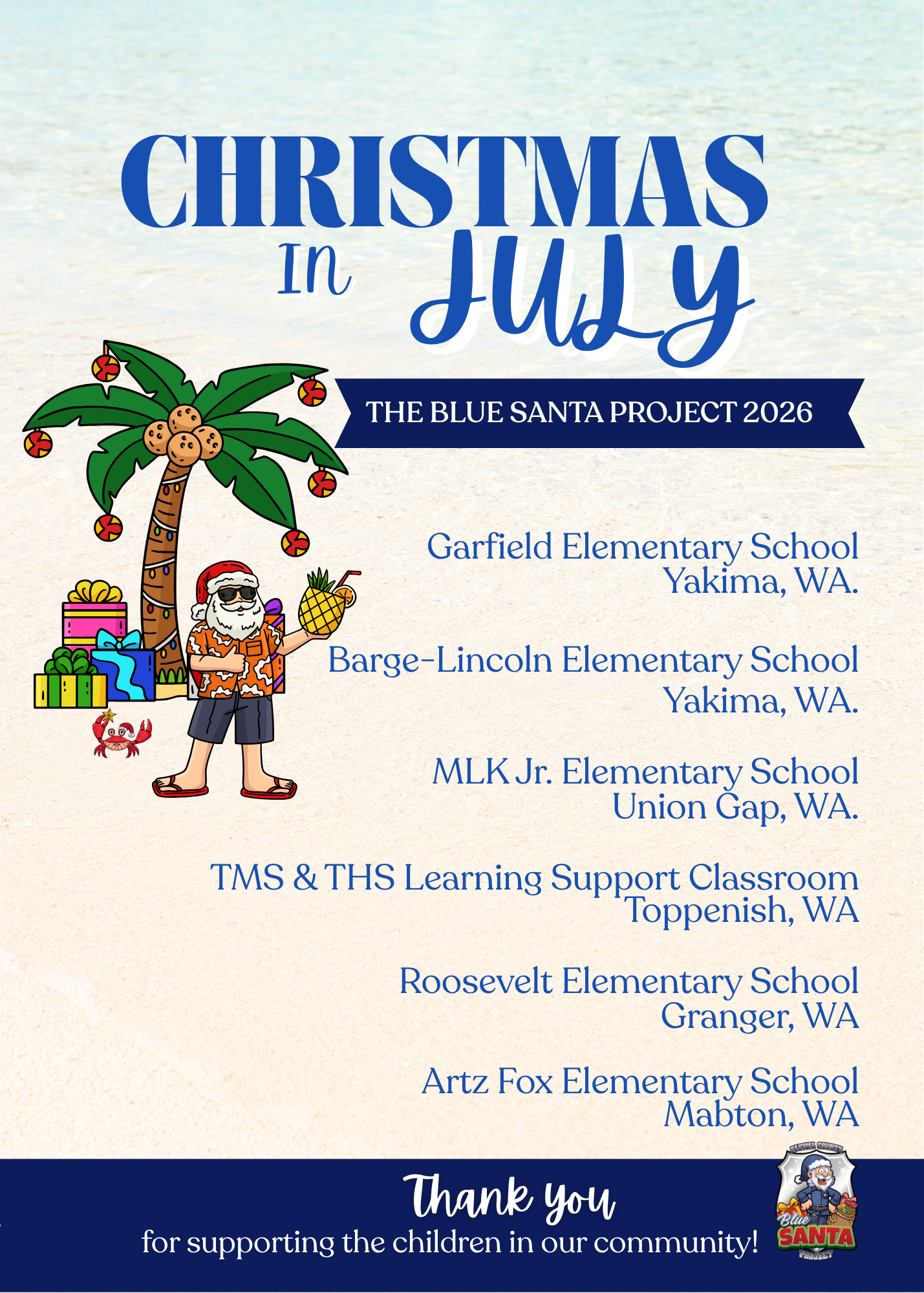 Yakima County Blue Santa Project 2026 School Beneficiaries Christmas Presents