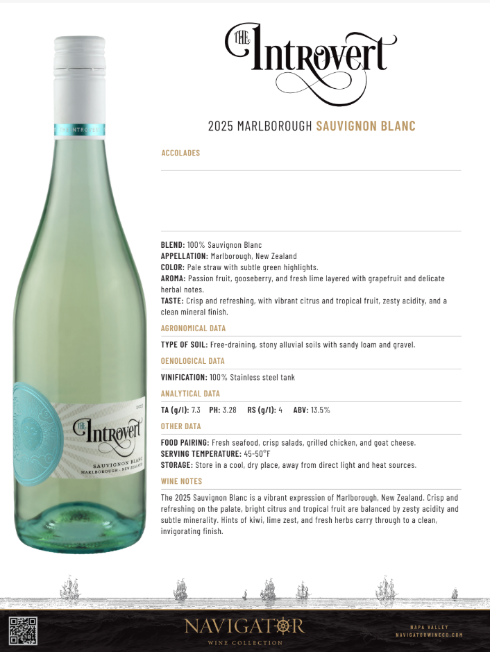 2025 The Introvert Sauvignon Blanc, Marlborough, New Zealand Tech Sheet