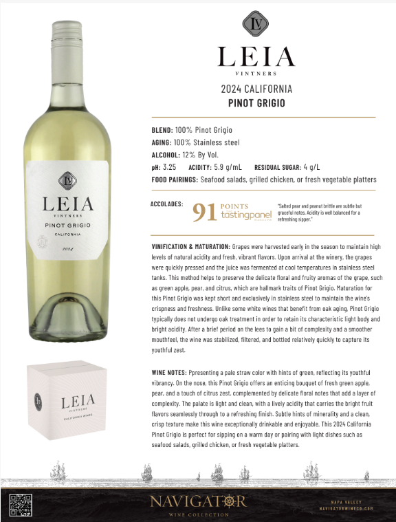 Leia 2024 Pinot Grigio Tech Sheet image