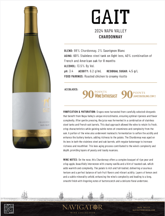 2024 Gait Napa Valley Chardonnay Tech Sheet Image