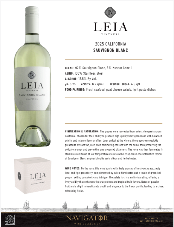 Leia 2025 Sauvignon Blanc Tech Sheet