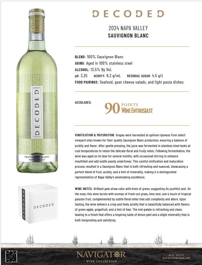 Decoded Napa Valley Sauvignon Blanc Tech Sheet