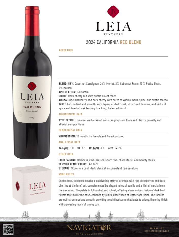 Leia Vintners Red Blend, California Tech Sheet