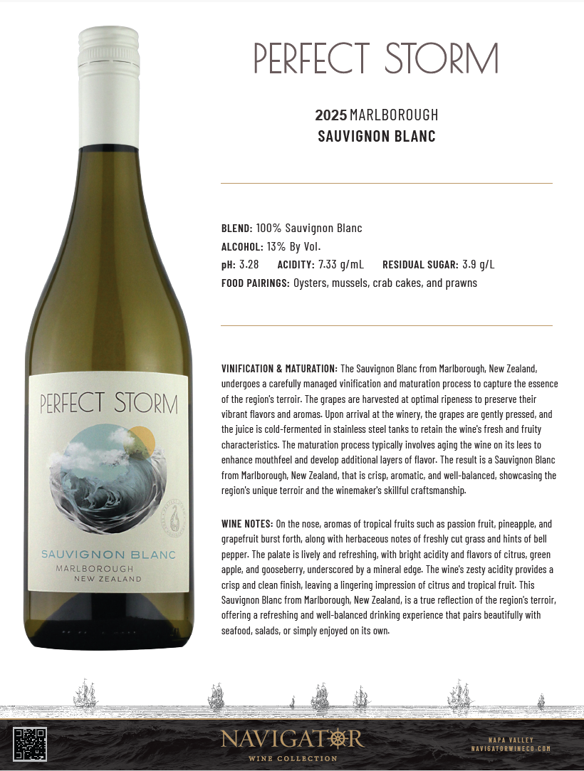 Perfect Storm Sauvignon Blanc, Marlborough NZ 2025 Tech Sheet
