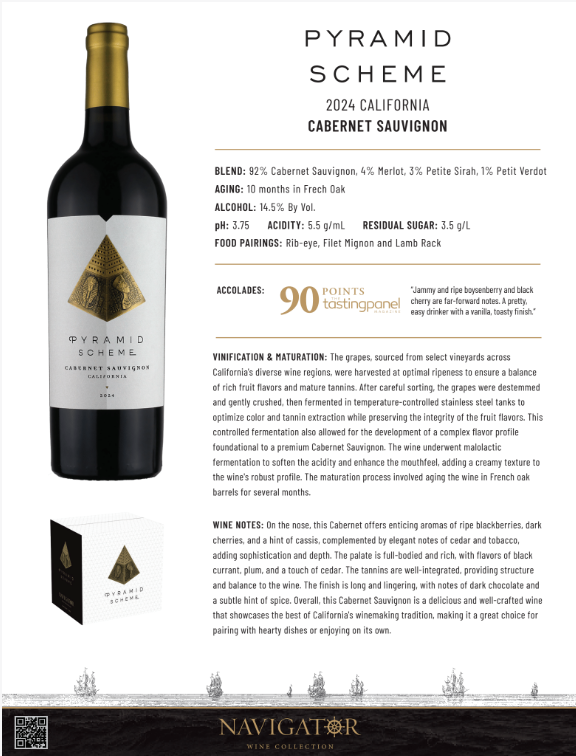 pyramid scheme 2024 California Cabernet Sauvignon Tech sheet Image