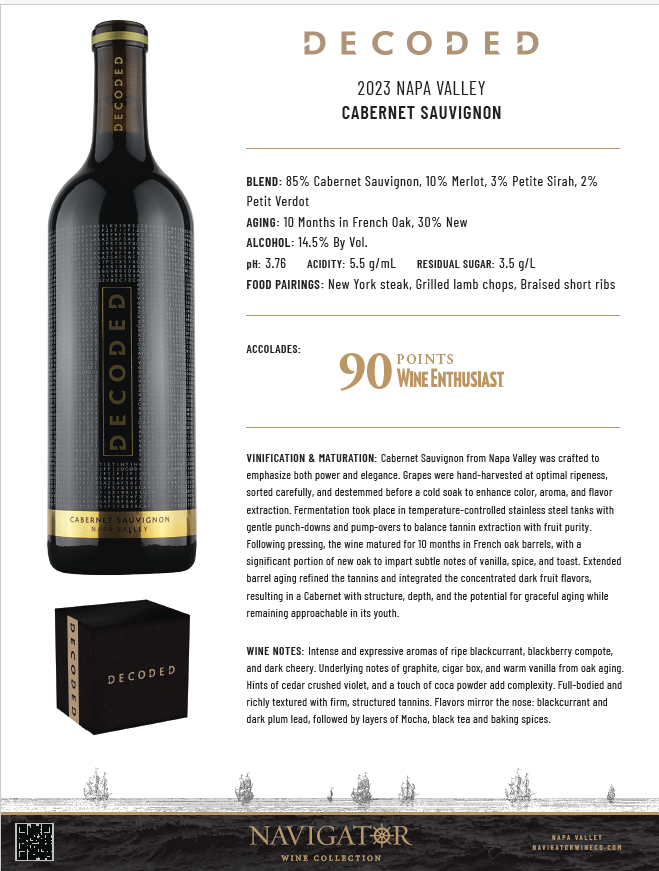 Decoded Napa Valley Cabernet Sauvignon Tech Sheet