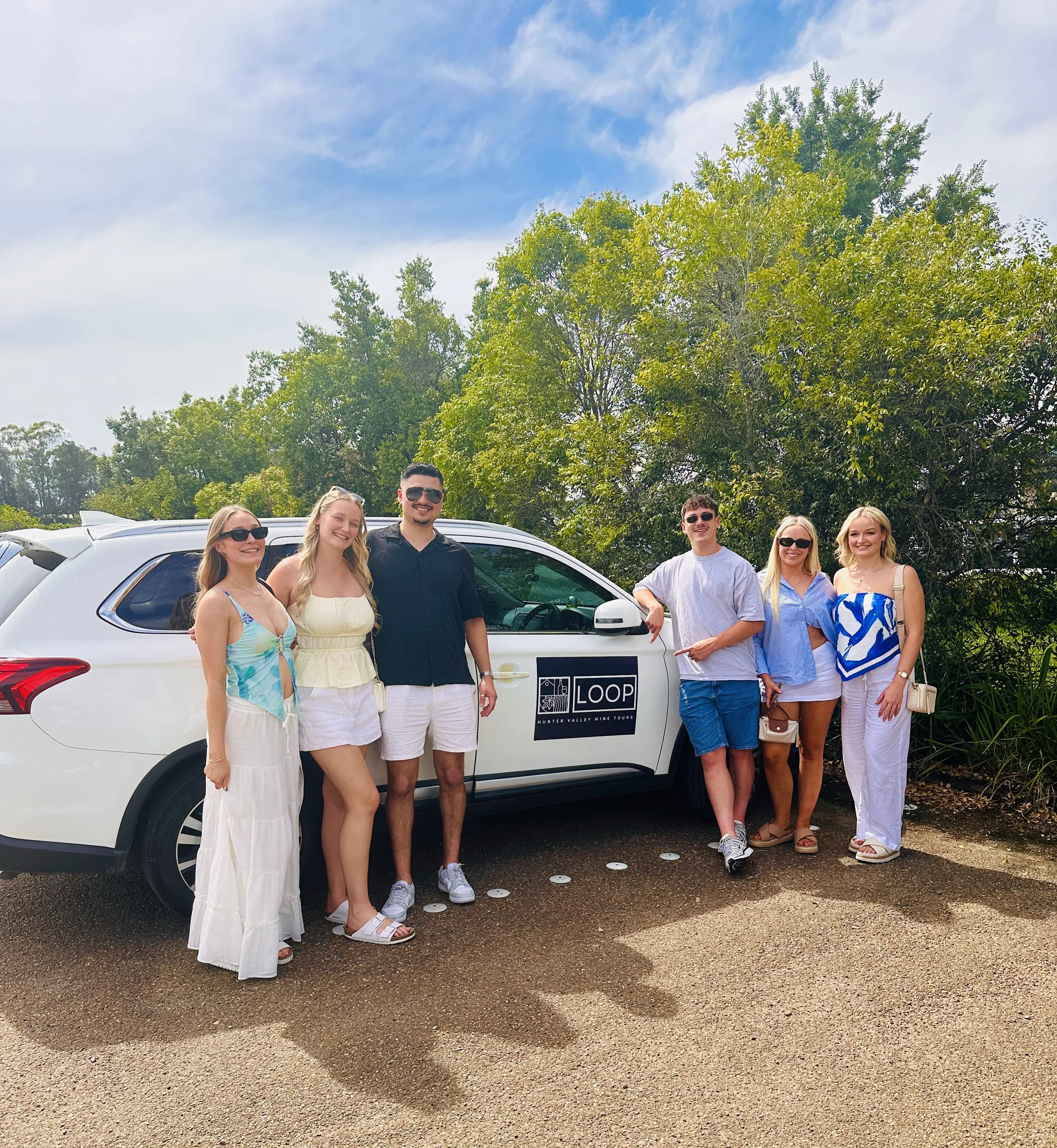 Group of six people doing a wine tour with LOOP  Hunter Valley Wine Tours.