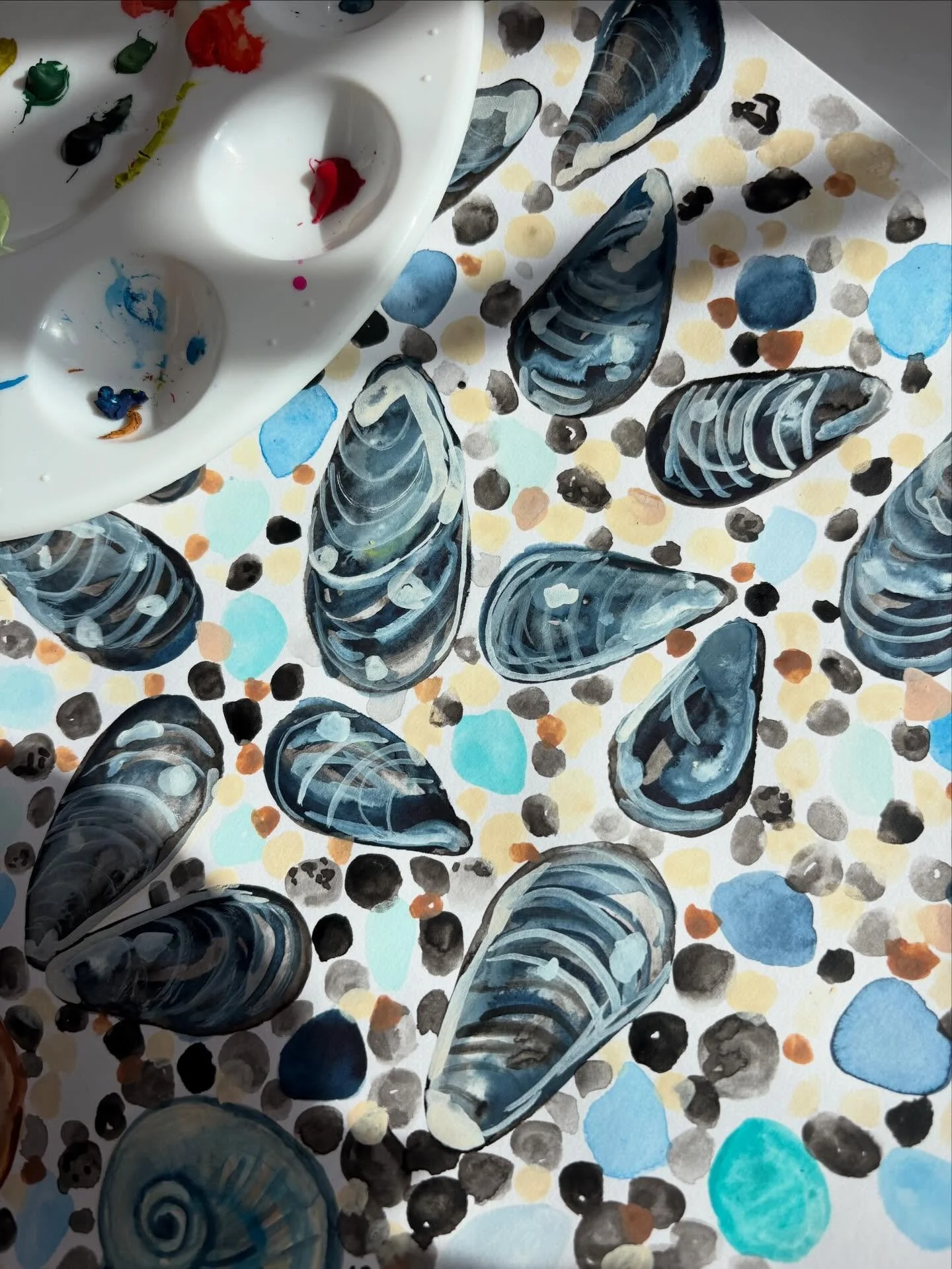 Feeling drawn to the sea even in this snowy wonderland! Perhaps a shell book would be a swell idea! #watercolor #sea #kidlitartist #wip #ocean