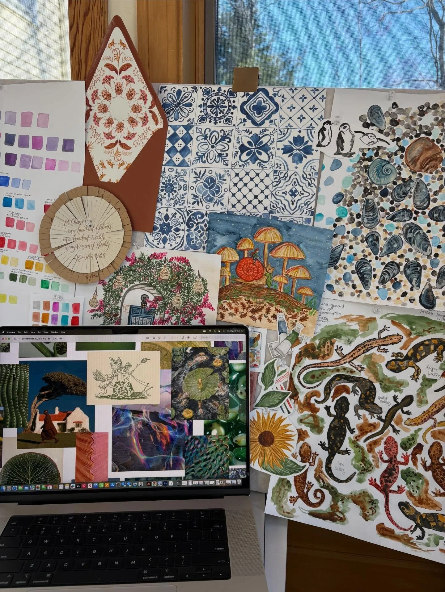 Surrounded by whimsy &amp; sunshine as I dive into day one of creating a new world full of magical delights, unexpected treasures, unlikely friendships &amp; so much hope! 🧚 #kidlit #kidlitart #folklore #watercolor #fairies