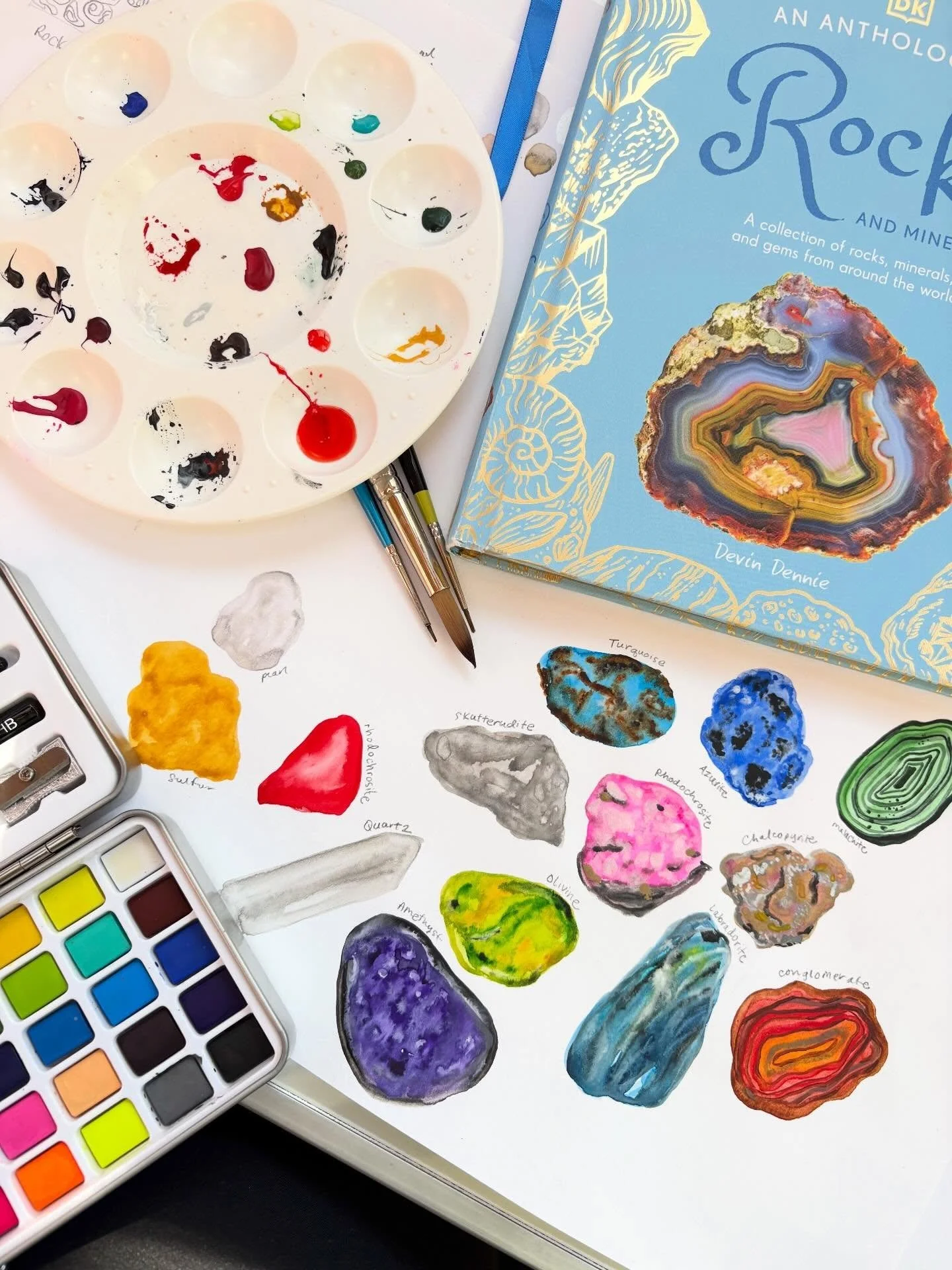 Fridays rock! Researching &amp; experimenting for an upcoming project! #geology #watercolor #gems #rocks #kidlit