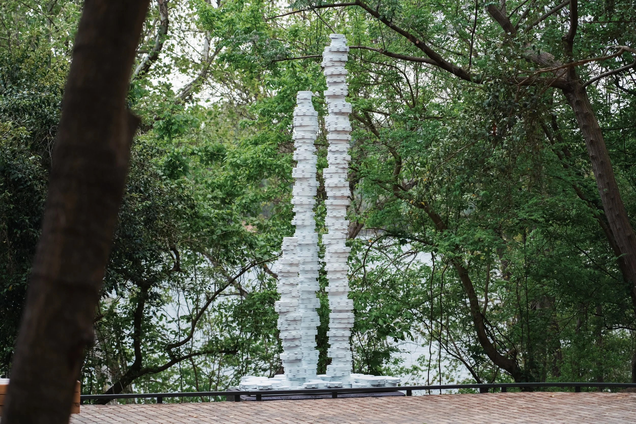  Love is like the sea... , 2023 
Bronze 
Three columns: 12' H, 10' H, 5.5' H, Base: 26"h x 59" w x 33" 
Acquired by Equal Justice Initiative