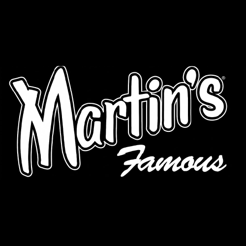 Martin's Famous logo in white on a black background.