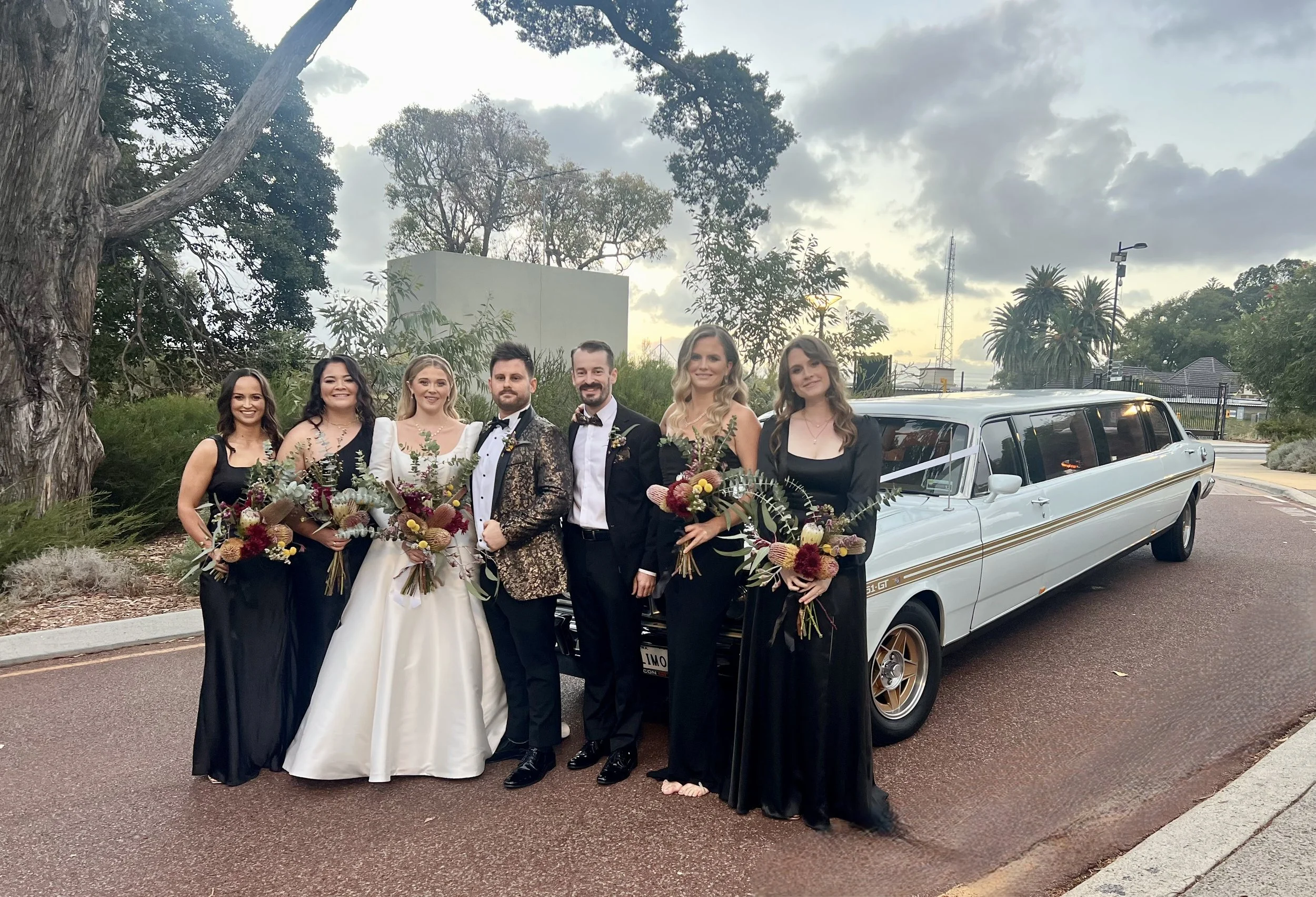 GT FORD FALCON MUSCLE CAR WEDDING FRASERS RESTAURANT WILDFLOWERS DARK AND STORMY