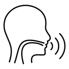 Diagram of a person speaking or singing, with sound waves emanating from the mouth.