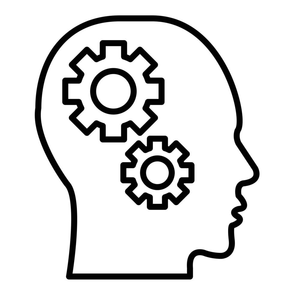 Outline of a human head with two gears inside the brain area.