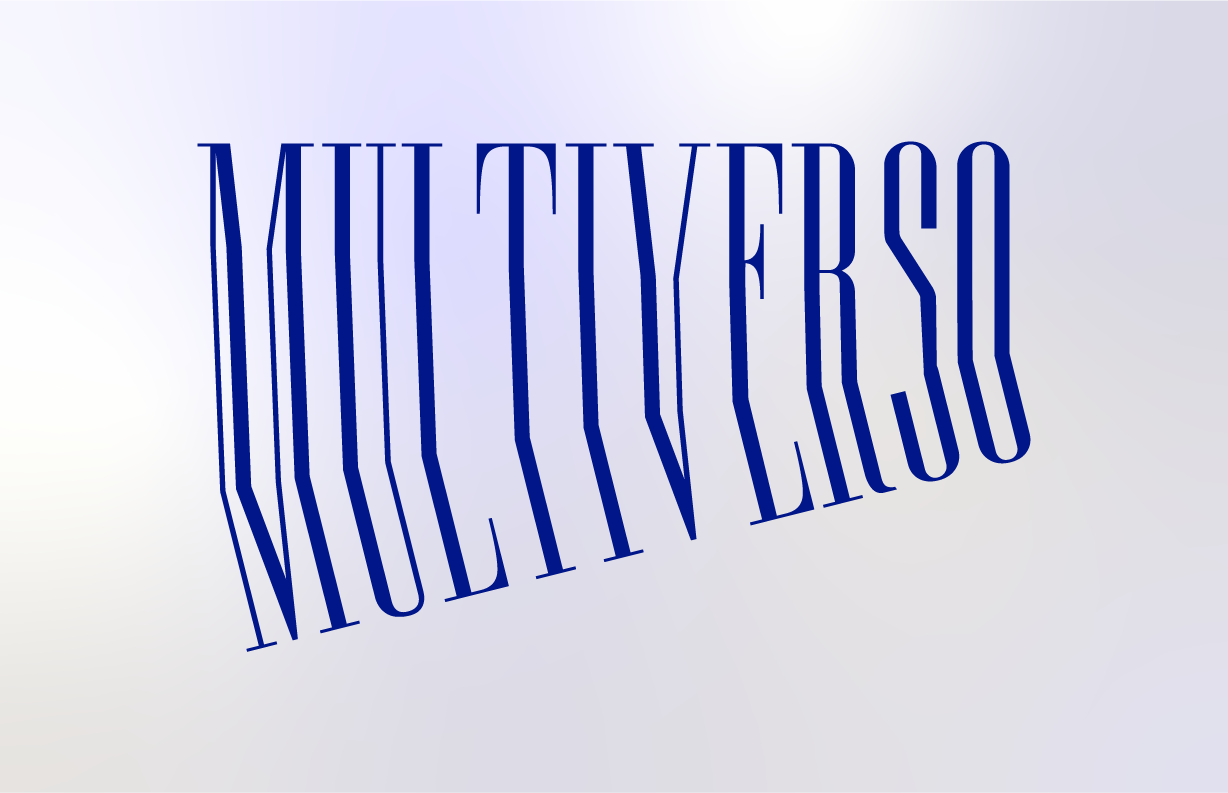 Text that reads 'MUCH VERS' in a distorted, vertical font against a blurred blue and yellow background.