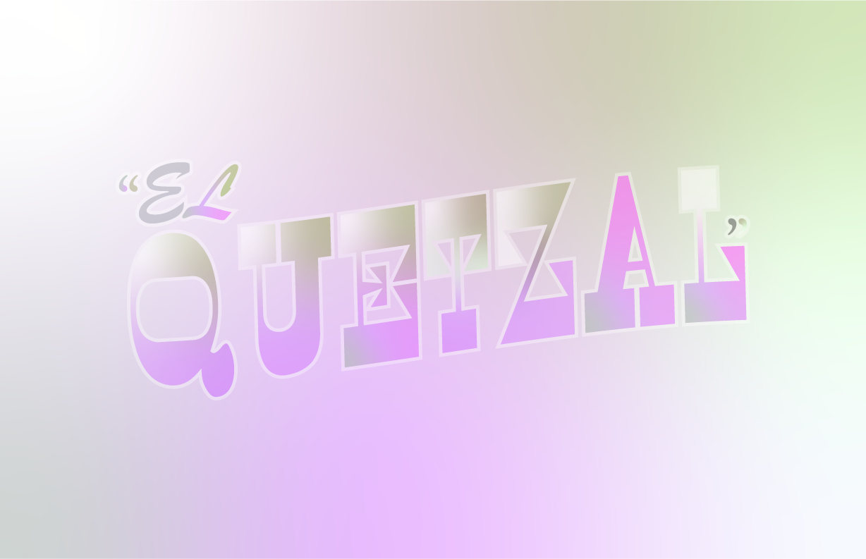 Colorful, abstract background with the words 'EL QUETZAL' in stylized, outlined text.