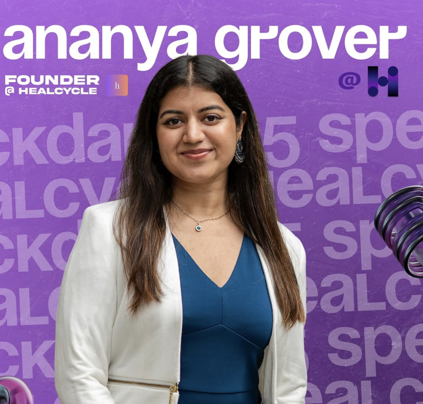 Woman against purple backdrop