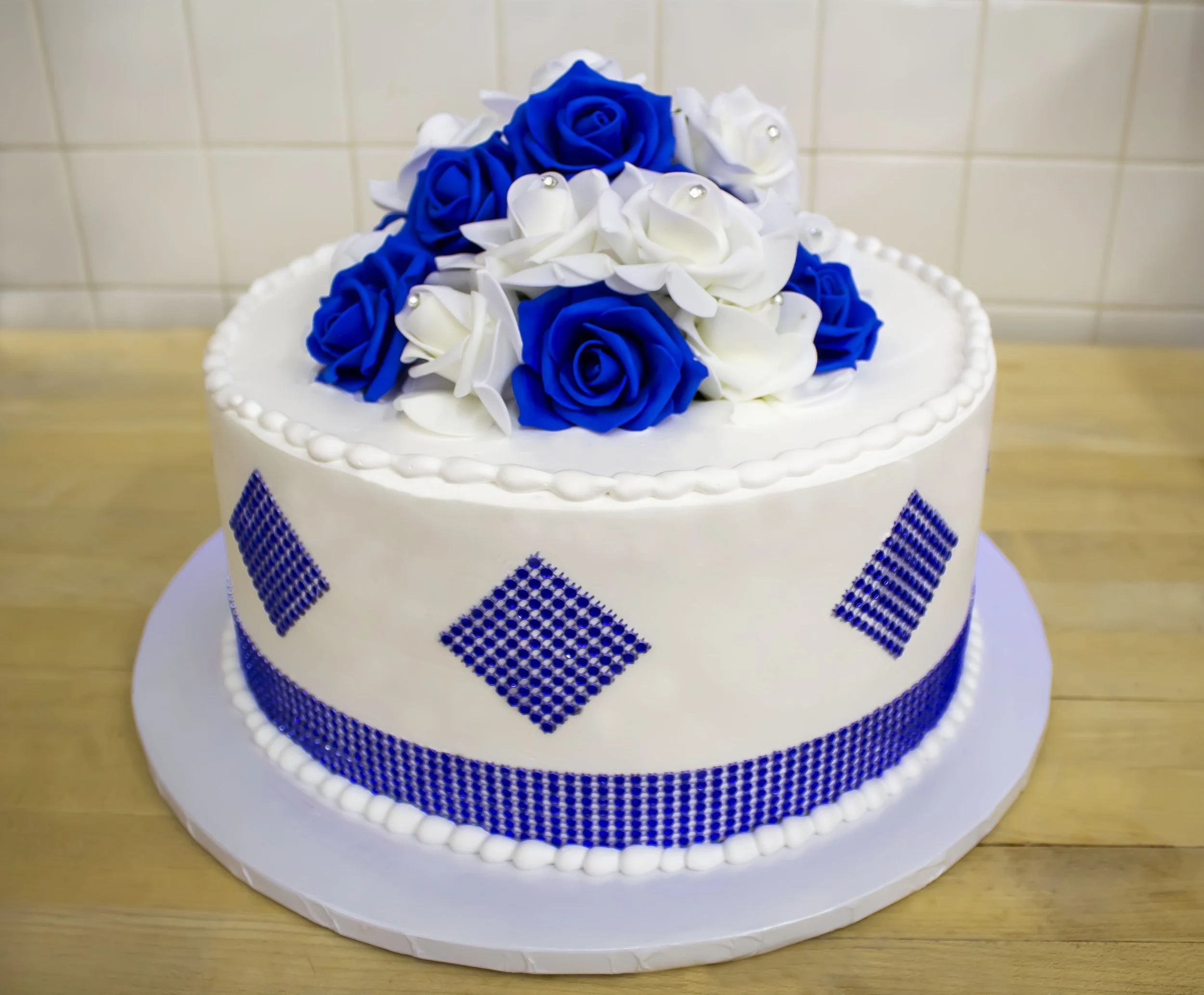 Blue and White Diamond Rose Cake.jpg